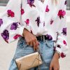 Kobieta, moda, koszula, koszula damska, biała w kwiaty, print
