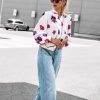 Kobieta, moda, koszula, koszula damska, biała w kwiaty, print