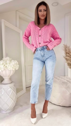 sweter, sweter damski, sweter różowy, sweter damski różowy, moda damska, sklep online, sweter ażurowy, sweter bawełniany